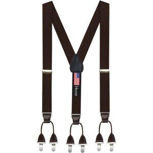 Hold'Em Men Elastic Double-Hold Button Look Suspenders No Slip Pin Clip - Brown
